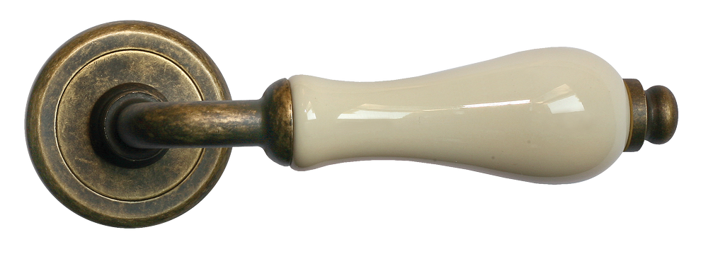 Ручка дверная CERAMICA R4 OBR/CHAMP раздельная на круглой розетке, цвет - бронза/шампань, латунь фото купить в Ростове-на-Дону