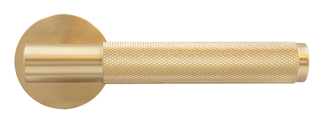 Ручка дверная AZRIELI MH-57-R6T MSG раздельная на круглой розетке, цвет матовый сатинированный золото, ЦАМ фото купить в Ростове-на-Дону