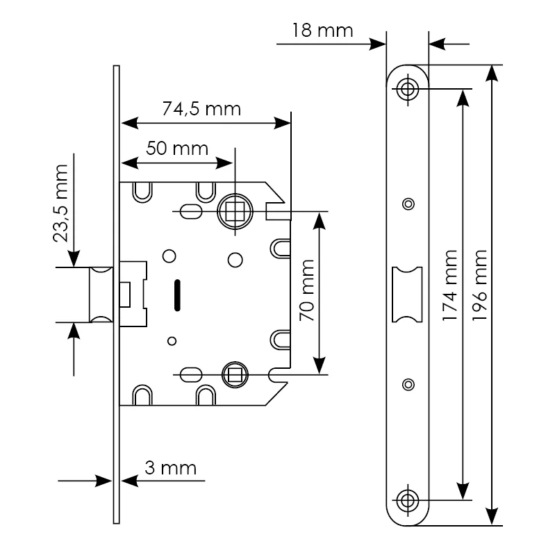 Защелка межкомнатная 1870P SN -IND SP-1 с ответной планкой, бесшумная сантехническая, цвет никель фото купить в Ростове-на-Дону