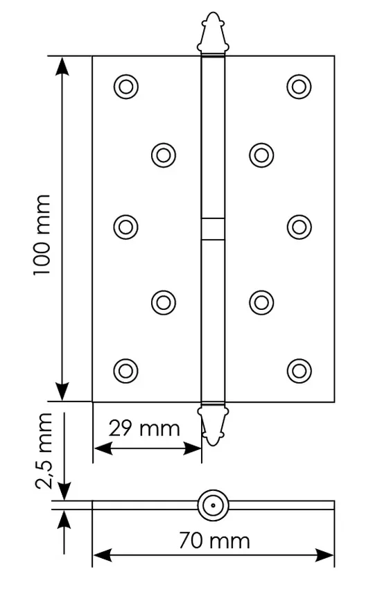 Петля разъемная стальная MS 100X70X2.5 L SN левая, врезная, цвет матовый никель, сталь фото купить в Ростове-на-Дону