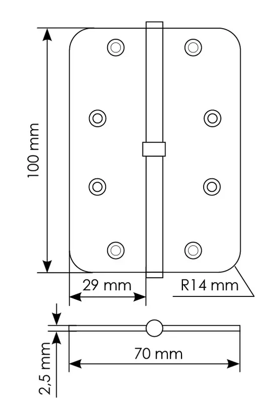 MSD-C 100X70X2.5 AB R, петля стальная скругленная правая без коронки, цвет - бронза фото купить в Ростове-на-Дону