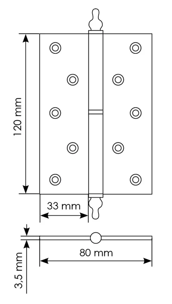 Петля карточная разъемная MB 120X80X3.5 SG R C латунная с коронкой правая,врезная, цвет матовое золото фото купить в Ростове-на-Дону