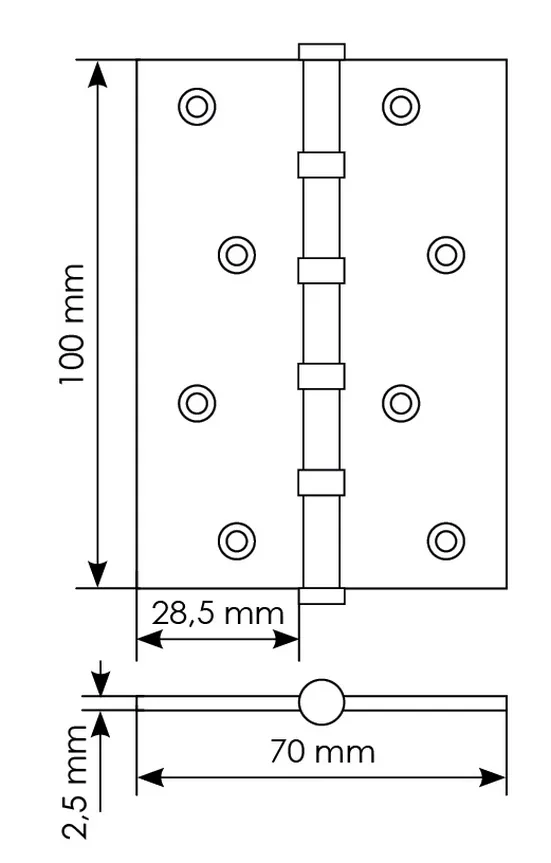 Петля универсальная карточная MS 100X70X2.5-4BB W стальная, врезная, цвет белый, сталь фото купить в Ростове-на-Дону